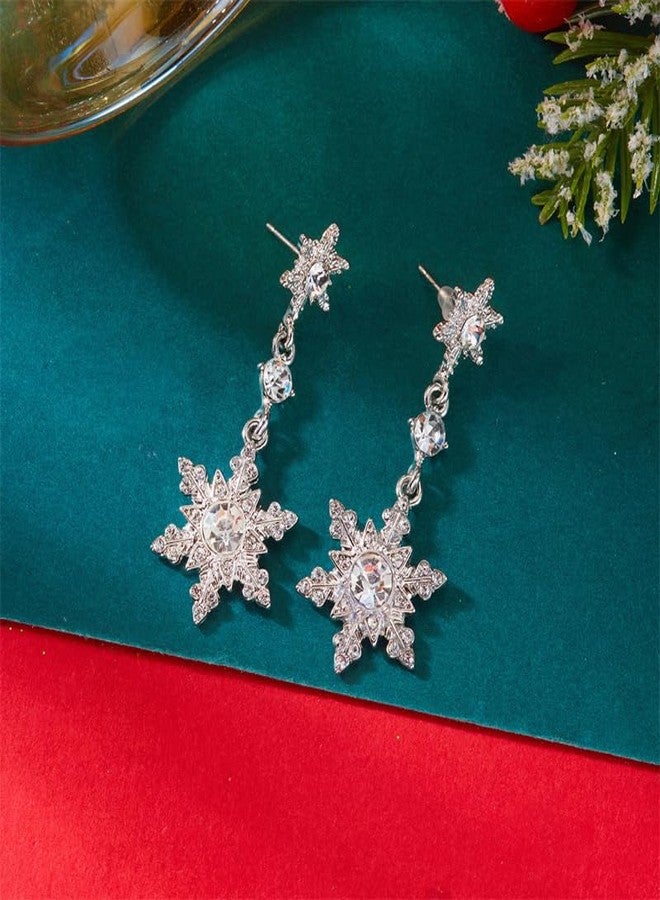Lookray Christmas Snowflake Earring for Women Dainty Snowflake Pearl Drop Dangle Earrings Sparkly White Zirconia Snowflakes Stud Earrings Christmas costume Jewelry Gifts（style2） - Image 3